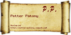 Petter Patony névjegykártya